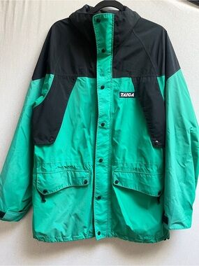 Vintage Taiga Works Colorblock Waterproof Shell Windbreaker Jacket Green Black L
